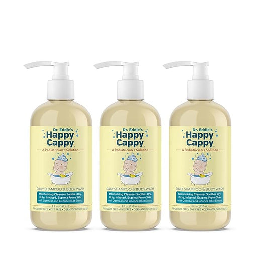 Happy Cappy Baby Shampoo and Body Wash - Eczema Body Wash for Kids & Toddlers, Helps with Dryness, Reduces Itching and Redness, Dermatologist Tested, Fragrance Free - 8 Fl Oz (Pack of 3)