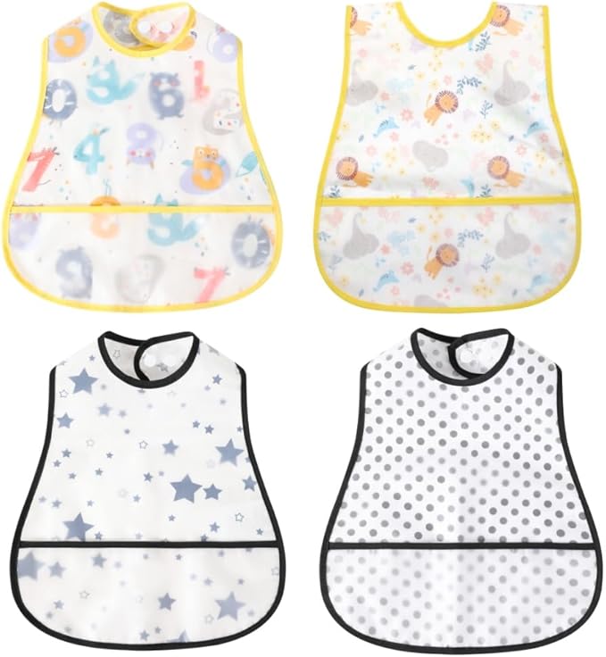 Baby bibs Waterproof Toddler bib - Feeding bib with Pocket for Infant Boy Girl Washable 6-36M