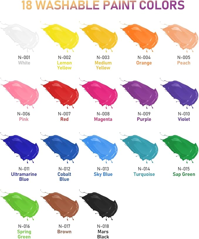 Nicpro 18 Colors Large Washable Paint Set for Kid (8.4oz,250 ml), Acrylic Bulk Paint Supplies Non Toxic Children Tempera Paint for Art, Craft DIY, Poster & Finger Paint, School, Home,Classroom, Party