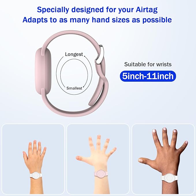 R-fun Waterproof for Air Tag Bracelets [2 Pack] Compatible with Apple Air Tag Finders with Soft Silicone,Anti Lost GPS Item Finders Case Cover,White/Pink