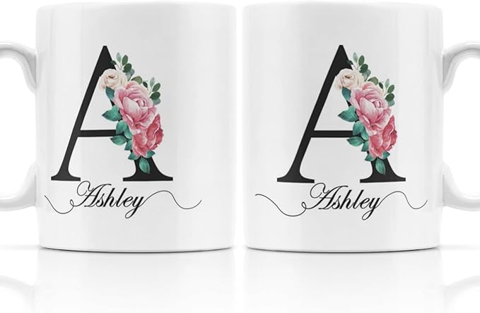 Personalized Monogrammed Mug for Women with Name and Initial - Custom Monogram Coffee Mugs - Initial Mugs - Mother's Day Gifts, Birthday Gift for Woman - Bridesmaid Mug