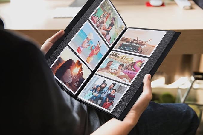 Photo Album 4x6 for 300 Photos Pictures PU Leather Cover Black Inner Page for Wedding Albums Family Photo Book Baby Anniversary Pocket Vacation Birthday Christmas Photo Albums Gift (Black)