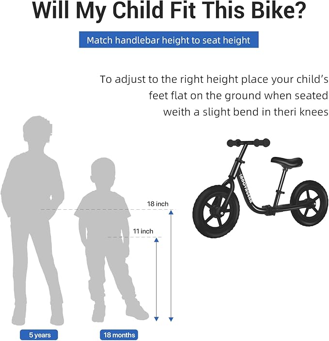 Balance Bike for Toddlers Ages 1.5–5 – No-Pedal Training Bike with Adjustable Seat & Handlebar, Lightweight Frame, Easy Assembly for Boys & Girls