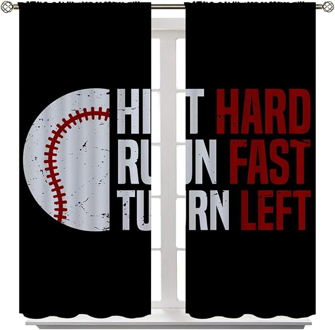 Baseball Blackout Curtains for Boy Girl Room Darkening Decor,Sport Theme Red and White Motto Dark Bedroom Living Room Home Rod Pocket Thermal Insulated Window Curtain/Drapes Panel,42x63 Inch…