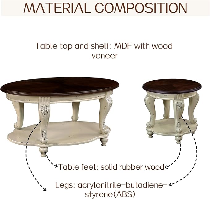 LKTART Oval Coffee Tables for Living Room, Round Vintage Coffee Table - Image 7