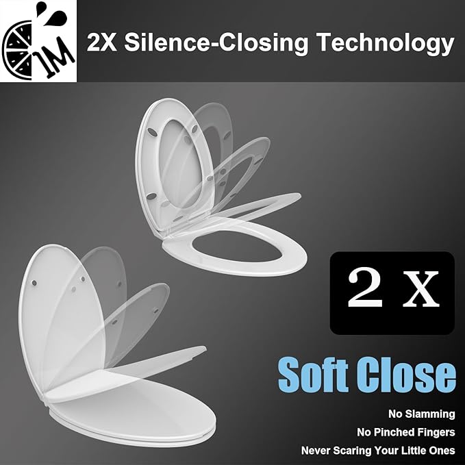 1M Soft Close Toilet Seat Elongated, Patented Quick Releasing for Easy Cleaning, Anti-Wiggling Design, Easy Installation