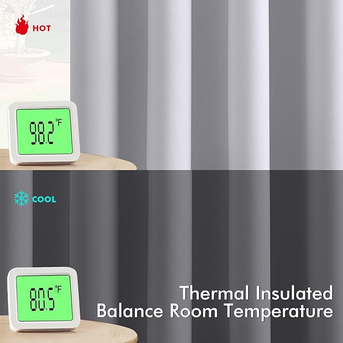 MIULEE Blackout Curtains for Bedroom Living Room 63 Inches Long 2 Panels, Thermal Insulated Room Darkening Drapes Solid Grommet Noise Reduction Light Blocking Window Curtains 40x63 Inch Greyish White