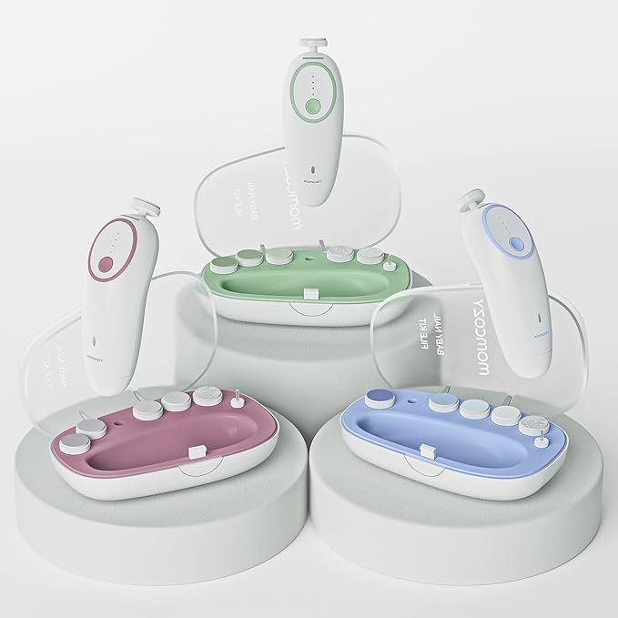 Momcozy Baby Nail File Electric, Rechargeable Baby Nail Clipper, Gentle Baby Nail Trimmer Electric with Night Light, 7 Grinding Head Replacement Pads, Pink