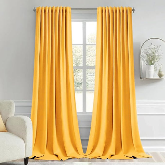 MIULEE Yellow Back Tab Blackout Curtains 102 Inch Long 2 Panels Set for Bedroom, Rod Pocket/Pinch Pleated Thermal Insulated Living Room Darkening Light Blocking Floor to Ceiling Drapes