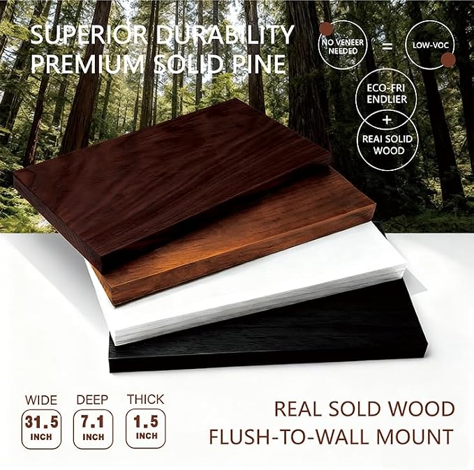 Solid Wood Floating Shelves, 31.5in Finished Real Wood Wall Shelves - Image 3