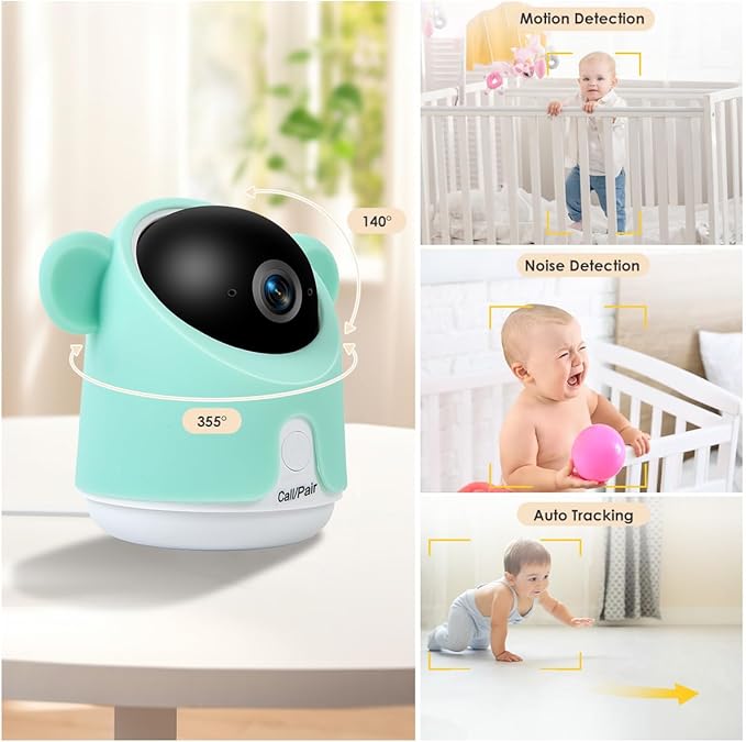 Baby Monitor with Camera and Audio, 1080P Baby Camera Monitor WiFi Smartphone App Control Night Vision 4.3” Screen 2-Way Talk Temperature & Humidity Sensor Lullabies Motion & Cry Detection iOS/Android