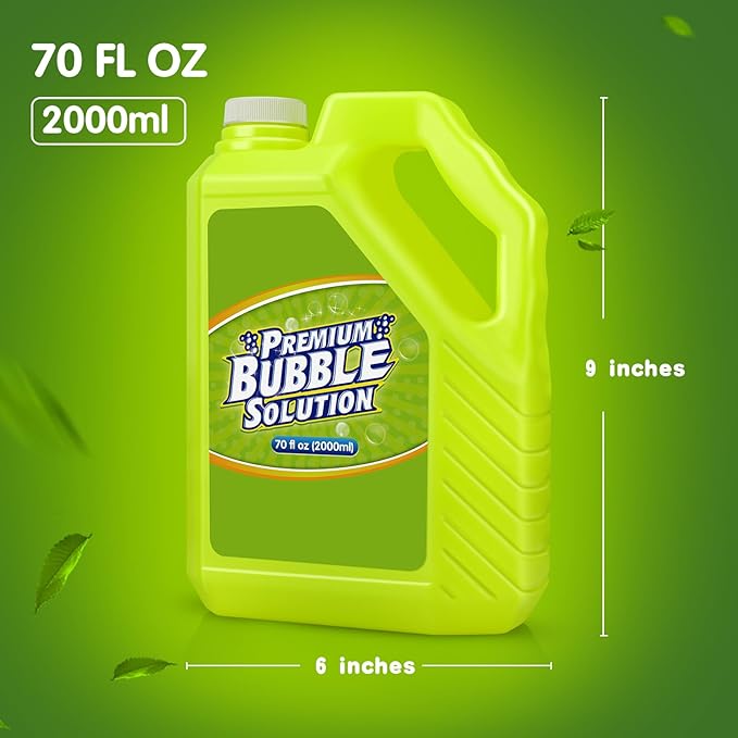 Bubble Solution Refill - 70 Ounce Premium Bubble Liquid Refills for Bubble Machine, Wand, Gun, Blower at Wedding and Party - Bubbles Toy for Kids Toddlers Boys Girls (with Portable Handle)