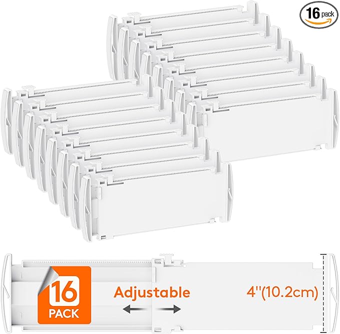 Lifewit 16 Pack Drawer Dividers 4" High, 10.5-16.5" Dresser Drawer Divider, Adjustable Drawer Organizers for Clothes, Plastic Drawers Separators for Dresser, Bedroom, Bathroom, Kitchen, Office