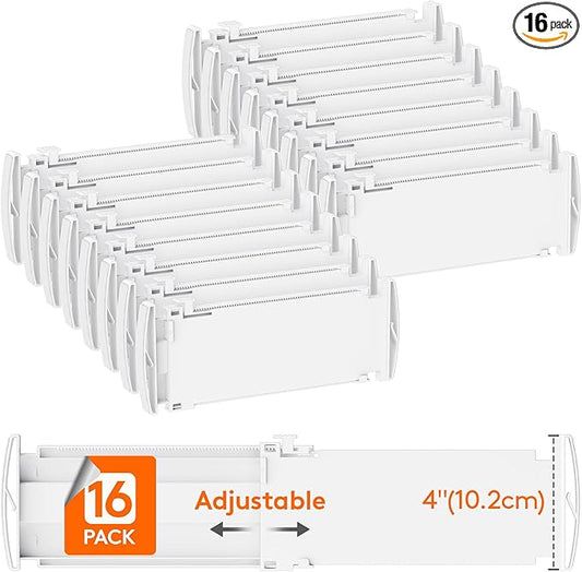 Lifewit 16 Pack Drawer Dividers 4" High, 10.5-16.5" Dresser Drawer Divider, Adjustable Drawer Organizers for Clothes, Plastic Drawers Separators for Dresser, Bedroom, Bathroom, Kitchen, Office