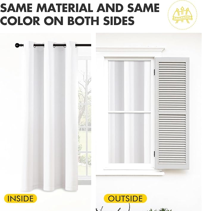 MIULEE Pure White Curtains for Bedroom Living Room 96 Inches Long 2 Panels, Thermal Insulated Room Darkening Drapes Grommet Top Noise Reducing Window Treatments 40x96 Inch