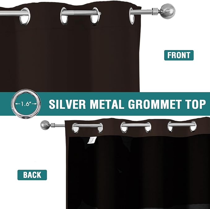 ChrisDowa 100% Blackout Curtains for Bedroom with Black Liner, 2 Thick Layers Total Blackout Thermal Insulated Grommet Small Window Curtains 2 Panels Set (Brown, 42 x 54 Inch)