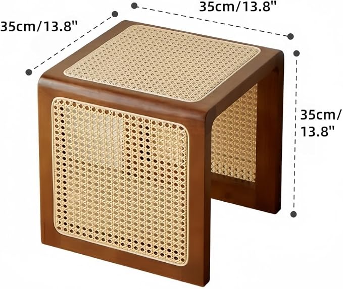 Japanese Style Wood Rattan Stool, Small Space Shoe Bench, Night Stand - Image 2