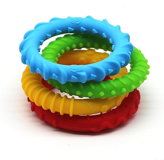 Sensory Chew Bracelets for Boys and Girls, 4 Pack Fidget Bracelet for Kids with Autism ADHD Anxiety Texture Soft Silicone, Oral Motor Aids Toddler Bracelets Sensory Chew Toys for Kids Chewing Biting