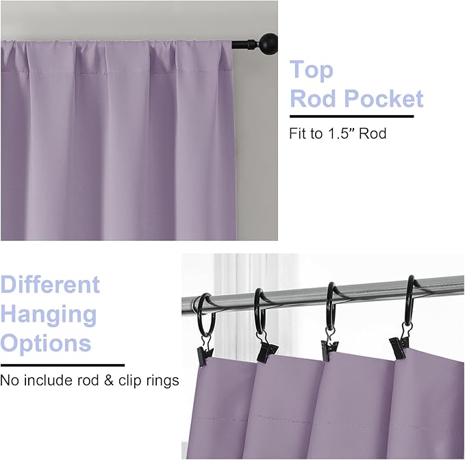 Simplebrand Ava Lilac Short 36 Inches Blackout Curtain 2 Panels Set, Half Window Rod Pocket Privacy Curtain Tiers for Kitchen, Curtains Blackout for Bathroom Shades, W40 x L36 Inch, Lilac