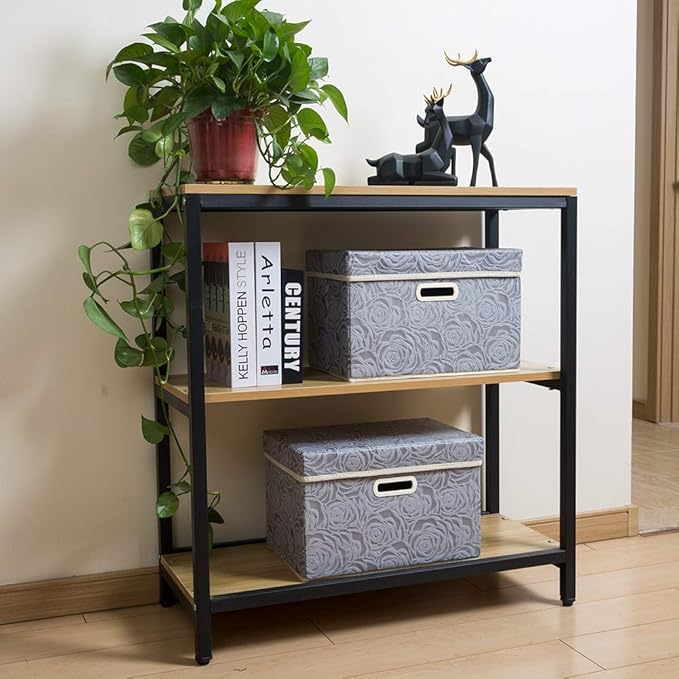 PRANDOM Collapsible Storage Boxes with Lids Fabric Decorative Storage Bins Cubes Organizer Containers Baskets with Cover Handles Divider for Bedroom Closet Living Room 14.9x9.8x9.8 Inch 1 Pack