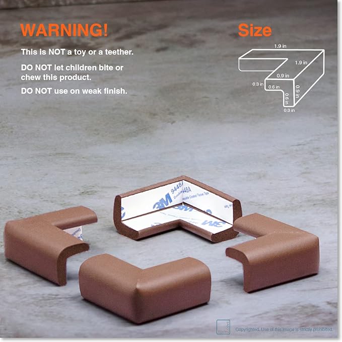 Roving Cove Slim-Fit Corner Protector for Baby Proofing (8 Small Corners), Soft Rubber Foam Furniture Corner Bumper Guards, 3M Adhesive Pre-Taped, Coffee Brown