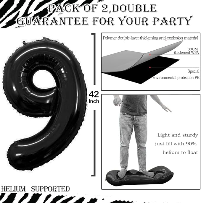 GOER Number 90 Balloons for 90th Birthday Party Decorations,42 Inch Jumbo Foil Helium Balloons for 90th Anniversary (Black)