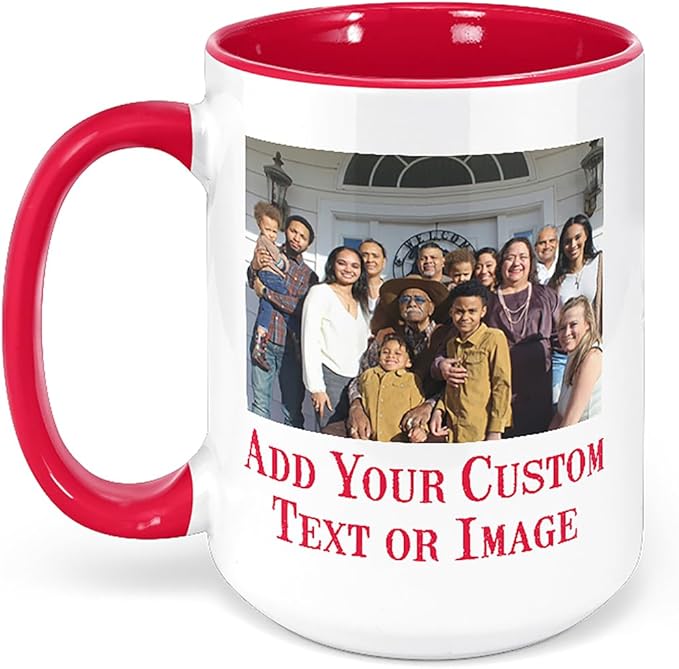 Personalized Coffee Mug, Custom Photo Text 15 Oz Ceramic Mug, Customized Picture Name Tea Cup, Unique Gift Idea, Taza Cafe Personalizadas Fotos, Cute Custom Gifts Mom Women Men, Mother's Day, Red