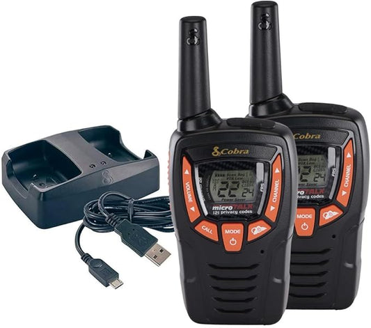 Cobra ACXT390 Walkie Talkies - Rechargeable, Lightweight, 22 Channels, 25-Mile Range Two-Way Radios with VOX (2-Pack)