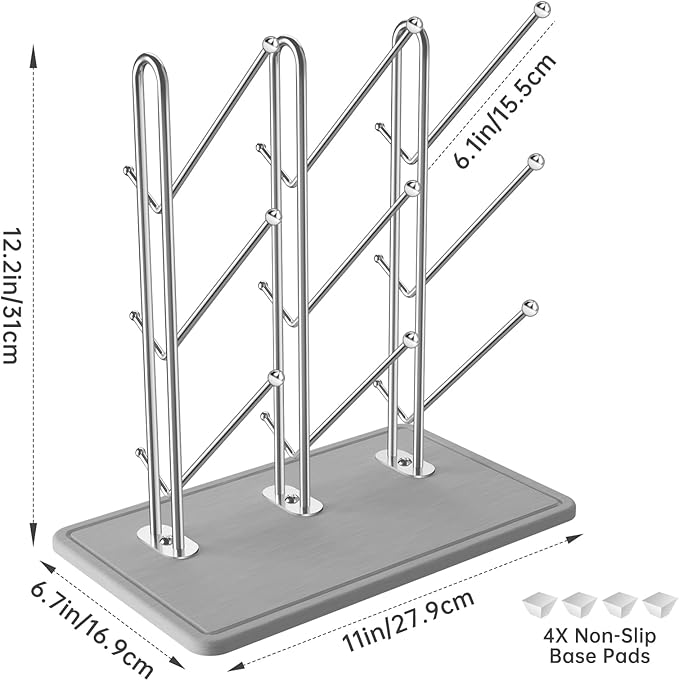 NiHome Baby Bottle Drying Rack with Diatomite Base & Stainless Steel Frame, Foldable Countertop Organizer Holds 9 Bottles, Space-Saving Stand for Water Bottles, Lids, Reusable Bags & More
