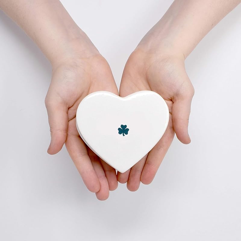 Baptism Gift, First Communion Gift, or Confirmation Gift, Handmade Heart Ceramic Keepsake Box with Irish Blessing and Shamrock in Green