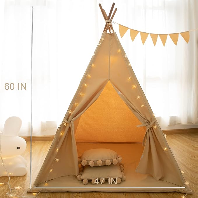 Teepee Tent for Kids-Portable Children Play Tent Indoor Outdoor (Khaki)