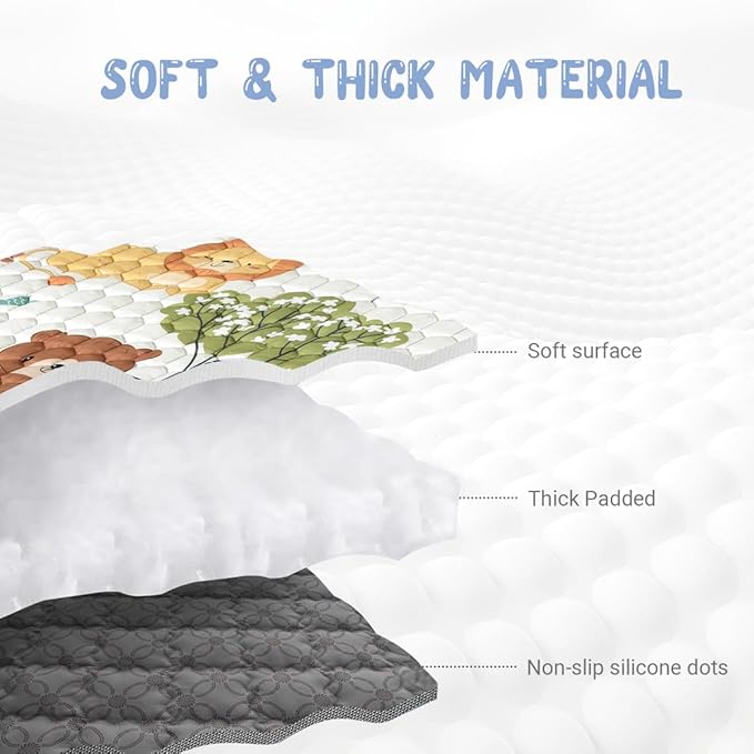 Baby Play Mat 50" X 50" Playpen Mat Waterproof Baby Floor Mat Non-Slip Cushioned Baby Crawling Mat, Activity Playmats for Babies, Toddlers, Infants, Play & Tummy Time (50x50, Fox)