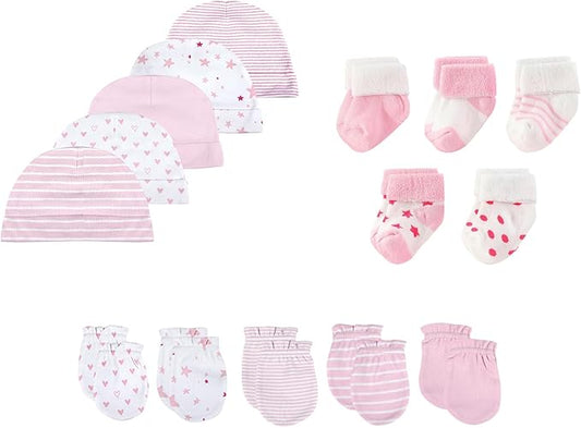15 Pack Unisex New Born Boy Girls Hats Mittens Socks Sets Cotton Soft Infant Accessory 0-6 Months Baby Essentials