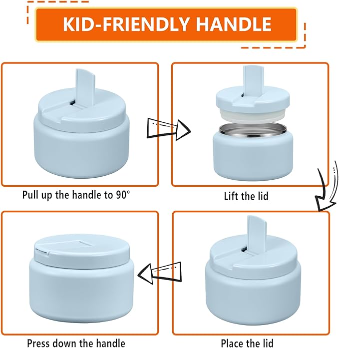 13.5oz Kids Thermos for Hot Food, Insulated Vacuum Food Jar with Buckle Lid, Stainless Steel Wide Mouth Leak Proof Insulated Lunch Container for School Picnic Travel, Blue