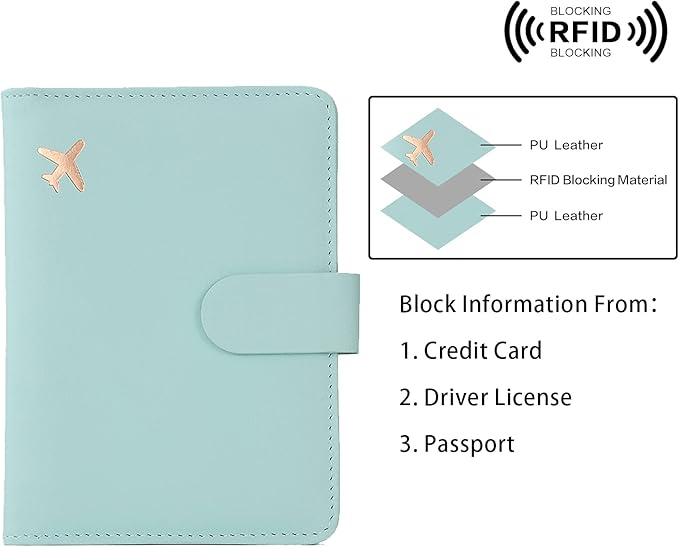 Melsbrinna Passport Holder,Passport Holder Card Slots,Cute Passport cover for Women/Men,Waterproof Rfid Blocking Travel Wallet (Pink Aqua green)