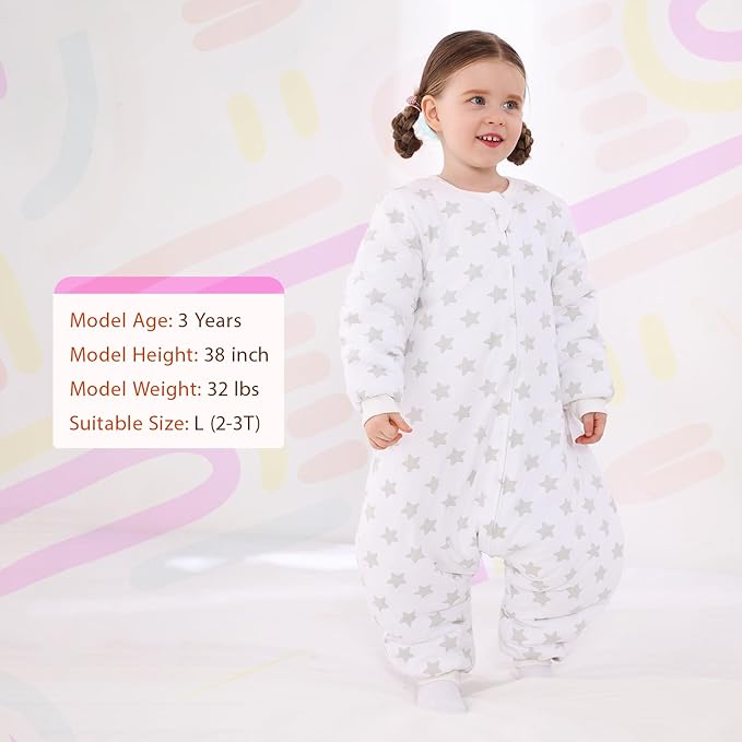 Baby Toddler Sleep Sack with Feet 2.5 TOG Winter, Wearable Blanket with Legs, Toddler Sleeping Sack Long Sleeve (Star, 6-12 Month)