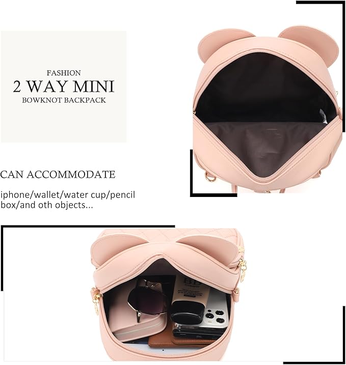 KL928 Girls Bowknot Polka Dot Cute Mini Backpack Small Daypacks Convertible Shoulder Bag Purse for Women