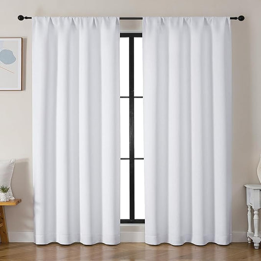 Simplebrand Ava Pure White Curtains for Bedroom 84 Inch Length 2 Panels Set, Solid Light Filtering Thermal Insulated Window Treatment, Soft Casual Rod Pocket Privacy Curtains, W50 x L84 Inch