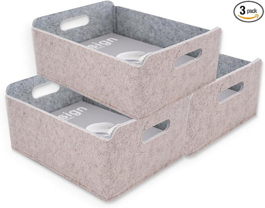 Welaxy Storage Baskets Collapsible Felt Storage bin Foldable Shelf Drawers Organizers for Kids Pet Toys magazine Books Clothes Closet Cabinet decluttering (Oatmeal +Gray)
