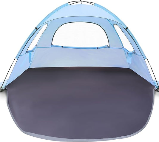 WhiteFang Beach Tent Anti-UV Portable Sun Shade Shelter for 3/4/6/8 Person, Extendable Floor with 3 Ventilating Mesh Windows Plus Carrying Bag, Stakes and Guy Lines