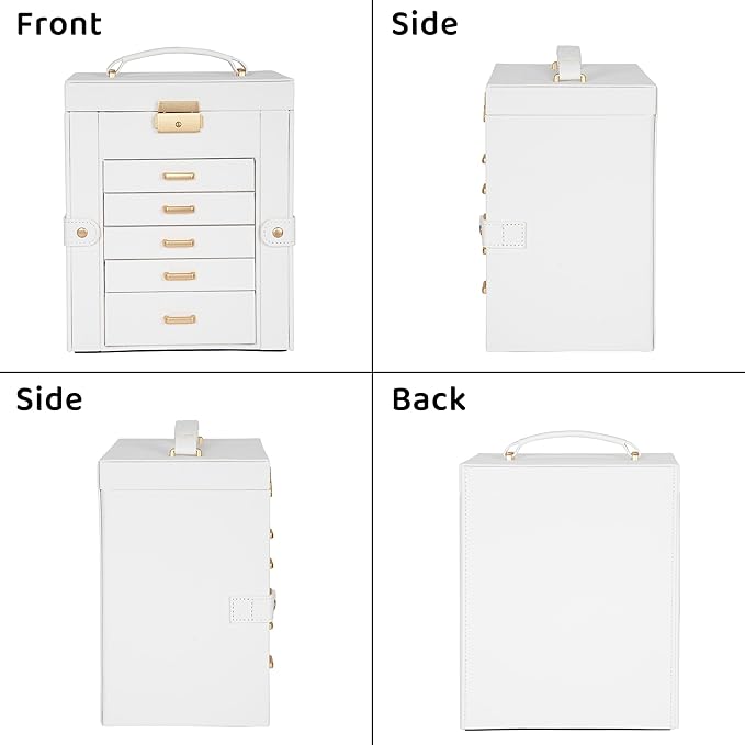 AKOZLIN 6-Tier Jewelry Box Lockable Leather Jewelry Storage Case with 5 Drawers for Women Girls Ring Necklace Earring Bracelet Holder Organizer with Mirror