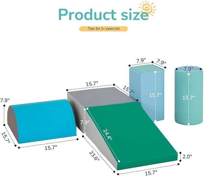 PayLessHere Climbing Toys for Toddlers 5 Piece Corner Foam Climbing Blocks Set with Soft Foam and Strong Structure for Babies 1-3 Crawling and Sliding Activity Play Indoor(Blue, 5 Piece)