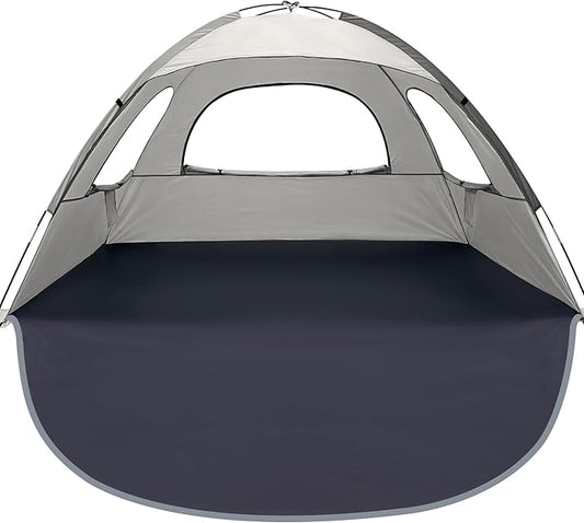 WhiteFang Beach Tent Anti-UV Portable Sun Shade Shelter for 3/4/6/8 Person, Extendable Floor with 3 Ventilating Mesh Windows Plus Carrying Bag, Stakes and Guy Lines