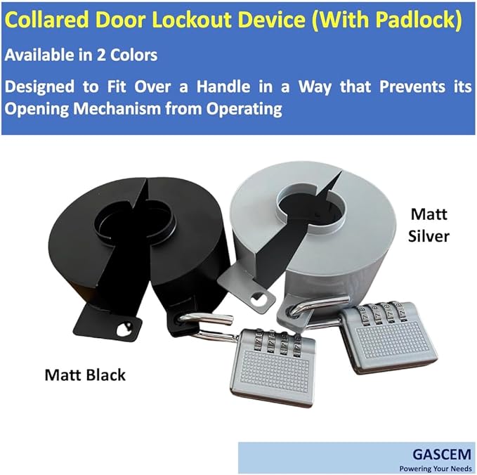 Door Knob Lockout Device (Matt Silver, 1 Padlock). Door Handle Lock - Prevents Doorknobs from Turning and Access to Keyhole. Childproof Door Knob Cover.