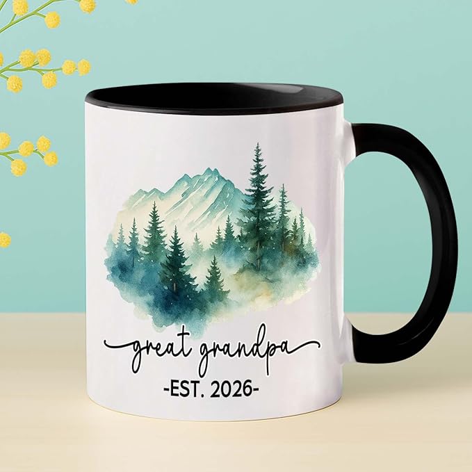 Promoted To Be Great Grandpa Coffee Mug 11Oz 15Oz, Personalized New Great Grandpa EST. 2026 Accent Ceramic Cup Gift For Pregnancy Reveal, Customized Nickname & Year Great-Grandfather White Coffee Cup
