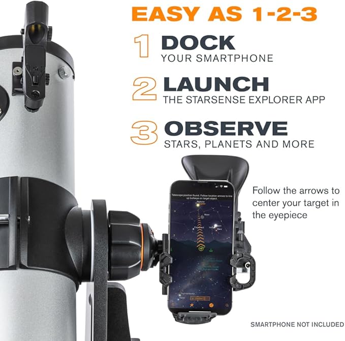 Celestron StarSense Explorer 114AZ App-Enabled Telescope – 114mm Tabletop Dobsonian with Smartphone Dock & StarSense App – iPhone & Android Compatible – Easy-to-Use for Beginners