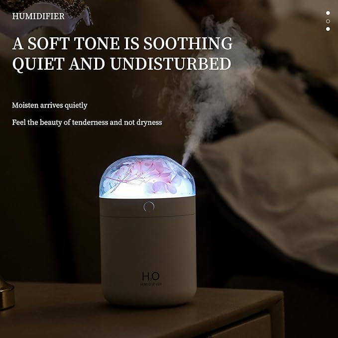 Portable Small Hydrangea Humidifiers for Bedroom Baby, Mini Cool Mist Plant Humidifier for Plants, Quiet Desktop Humidifier with 2 Working Modes & Colorful Night Light for Travel, Office, Bedroom