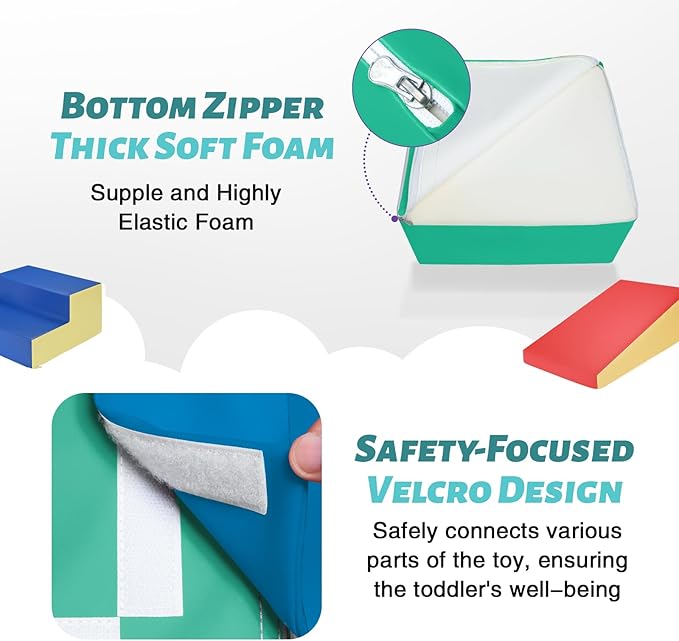 6-Piece Soft PU Leather Toddlers Climbing Toys, Indoor Climb and Crawl Activity Play Set, Foam Play Gym Climbing Structures for Toddlers 3, Baby Foam Blocks for Toddler