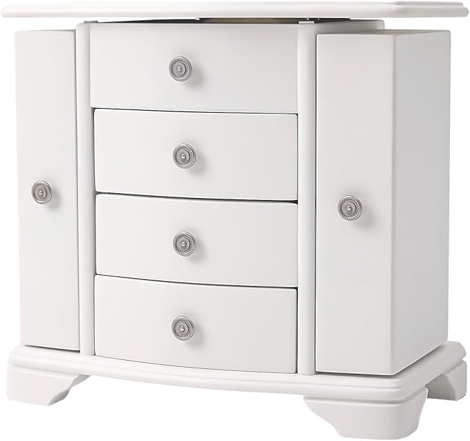 Jewelry Box,White Wooden Jewelry Box With Top Mirror, Jewelry Organizer Wooden Is Suitable For Storing Rings,Bracelets,Necklaces Etc