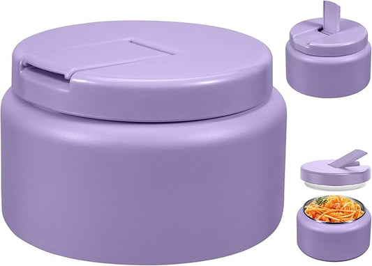 13.5oz Kids Thermos for Hot Food, Insulated Vacuum Food Jar with Buckle Lid, Stainless Steel Wide Mouth Leak Proof Insulated Lunch Container for School Picnic Travel,Purple
